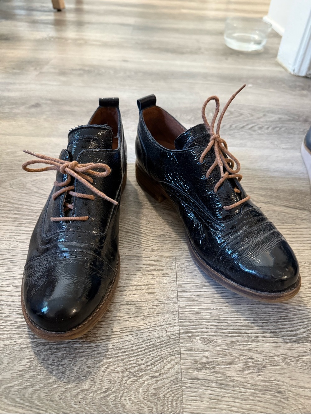 PIKOLINOS Black Patent Leather Oxfords with Brown Laces